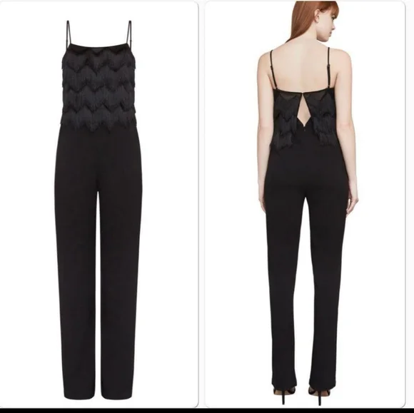 BCBG MazAzria Brianne Eyelash Fringe Jumpsuit Black Size Small - Picture 1 of 16